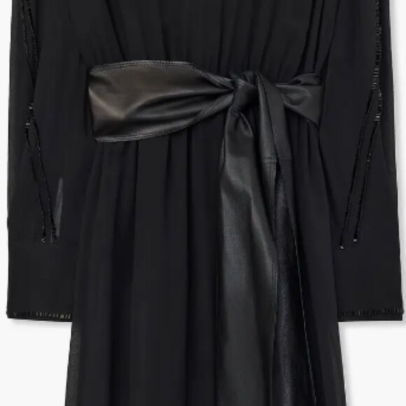 St. John Tonal Beaded Long Sleeve Silk Georgette Gown - Picture 4 of 12